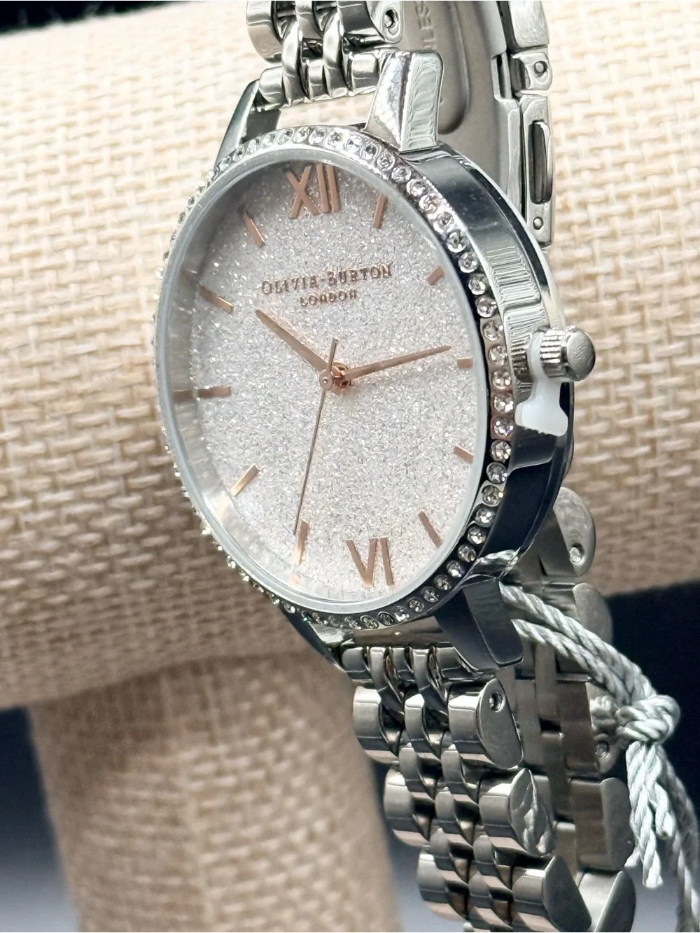 Olivia Burton White Demi Glitter Dial Sparkle Bezel Watch (Model OB16GD68)